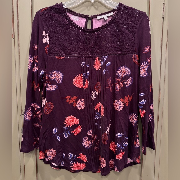 Daniel Rainn Purple Floral Lace Women's Blouse - Picture 4 of 5